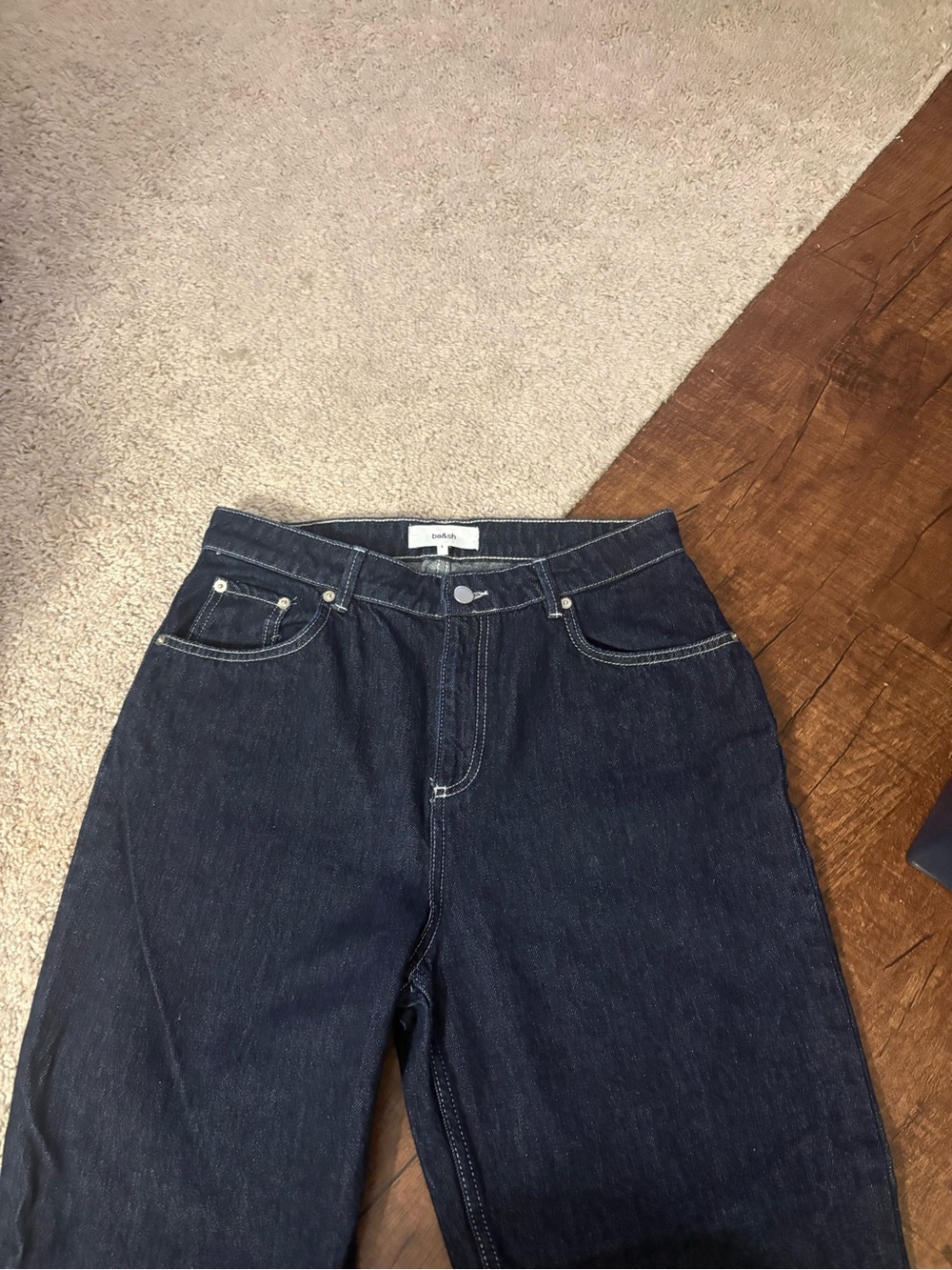 ba&sh Women’s Sz 8 ELTON Mom Jean Dark Indigo organic raw denim finish high rise - Picture 3 of 11